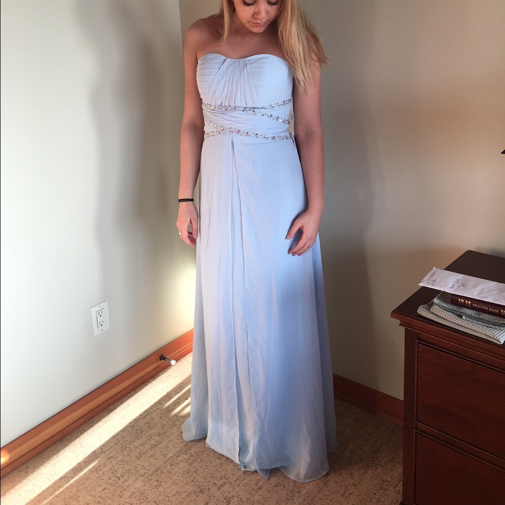 JJSHouse baby blue strapless prom dress
